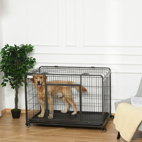Cage pliable ultra-résistante avec double porte, roulettes verrouillables et plateau