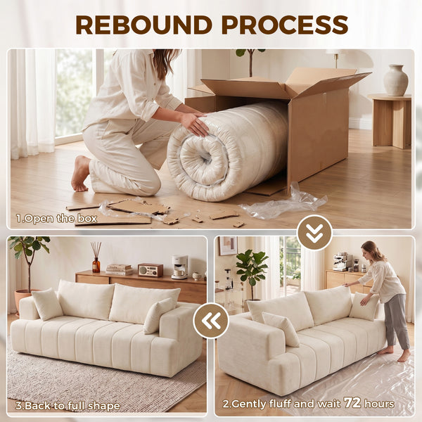 Canapé nuage en chenille sans os avec coussin à ressorts épais, assise large et profonde, larges accoudoirs, beige
