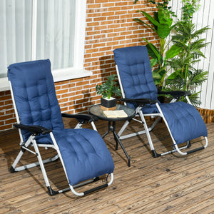 Ensemble de 2 chaises de jardin pliantes avec coussin et appui-tête, bleu foncé