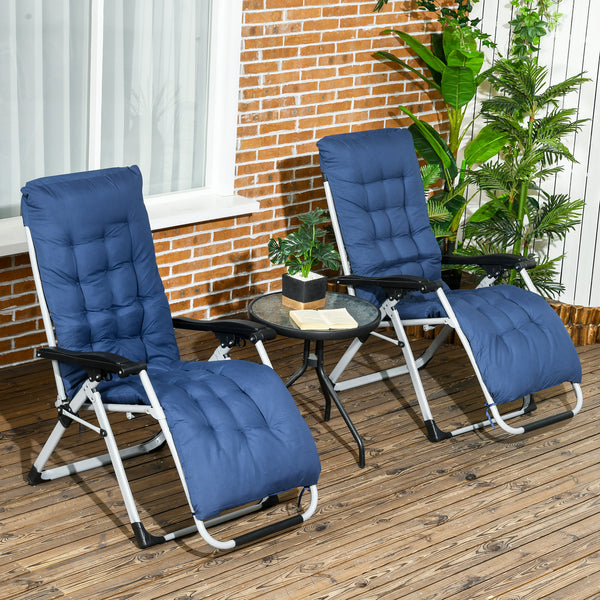 Ensemble de 2 chaises de jardin pliantes avec coussin et appui-tête, bleu foncé