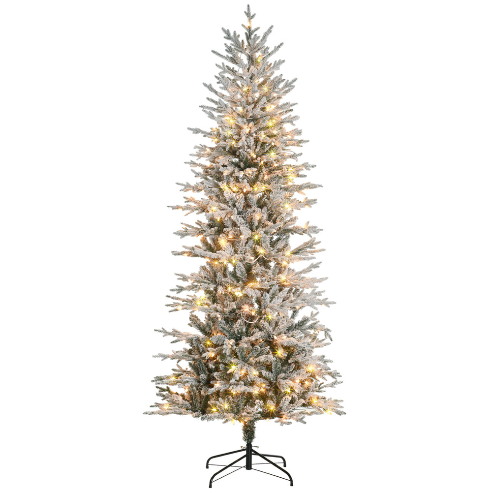 Sapin de Noël artificiel givré pré-éclairé de 7 pieds avec lumières claires blanc chaud
