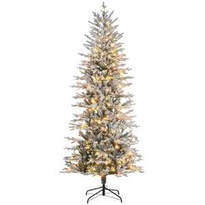 Sapin de Noël artificiel givré pré-éclairé de 7 pieds avec lumières claires blanc chaud