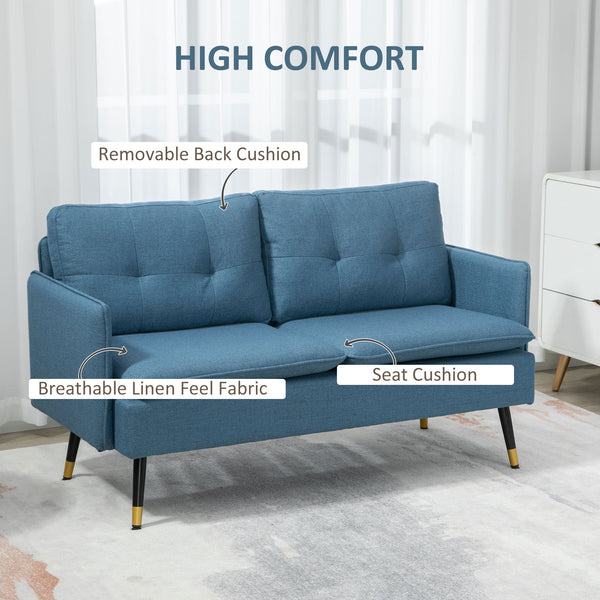 Canapé causeuse avec capitonnage à boutons, bleu foncé