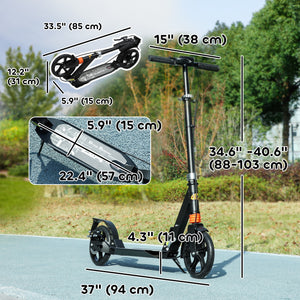 Trottinette pliable, 4 hauteurs réglables, double frein et absorption des chocs, noire