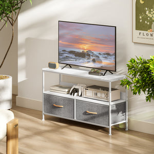 Meuble TV blanc et gris charbon pour téléviseur jusqu'à 47 po avec 2 tiroirs