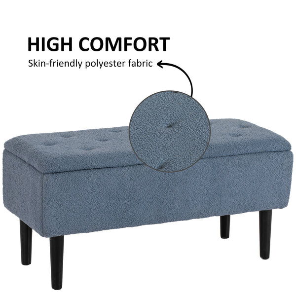 Banc de rangement moderne avec revêtement en velours, bleu