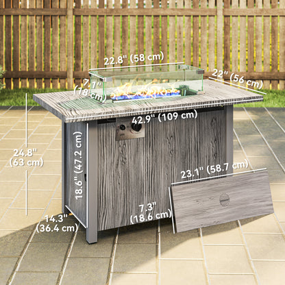 Outsunny 50,000 BTU Gas Fire Pit Table with Lid and Glass Screen, Grey