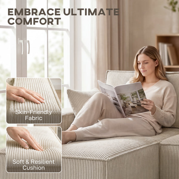 Canapé d'angle modulable en forme de U avec double méridienne et coussins à ressorts, beige