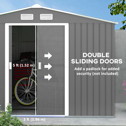 9' x 10.6' Garden Shed with Foundation Kit for Storage with Double Doors, Light Gray