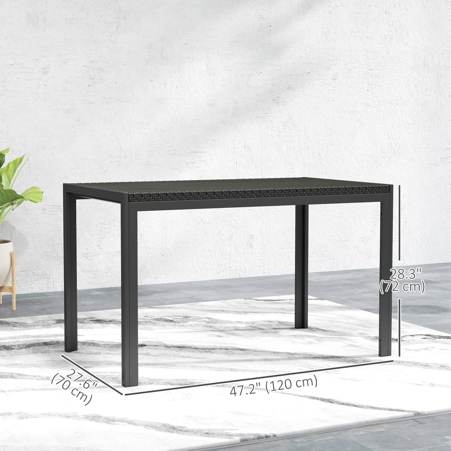 Table de patio 4 places avec plateau en rotin synthétique, noir