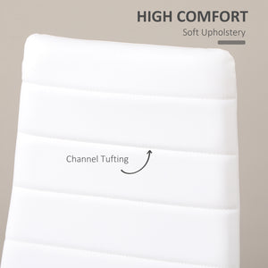 Set of 6 high-back faux leather chairs with metal legs, white