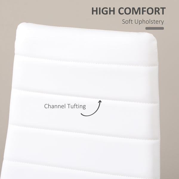 Set of 6 high-back faux leather chairs with metal legs, white