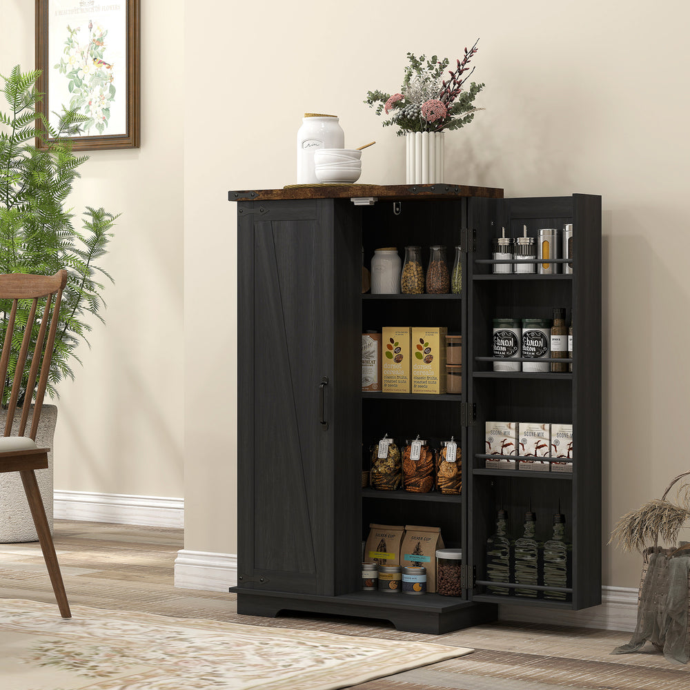 Garde-manger de style campagnard avec portes et étagères réglables, noir