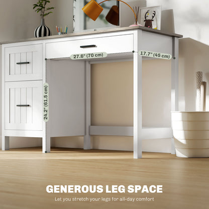 Country Style 3 Drawer Computer Desk with File Drawer and Wooden Top for Small Spaces, White