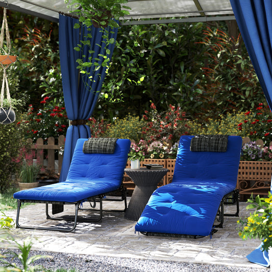 Lot de 2 chaises longues pliantes avec dossier inclinable à 4 niveaux, chaise longue d'extérieur avec coussin, tissu en maille respirante, poche latérale, appui-tête, bleu