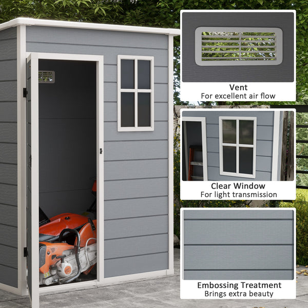 Abri de jardin 5 x 3 pi avec plancher, abri de rangement extérieur avec porte verrouillable, fenêtre et aération, gris