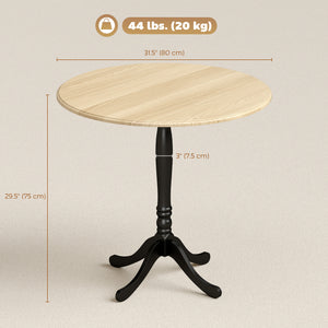 Table à manger pour 2 à 4 personnes, ronde moderne avec pied central en acier, 80 cm, bois naturel et noir