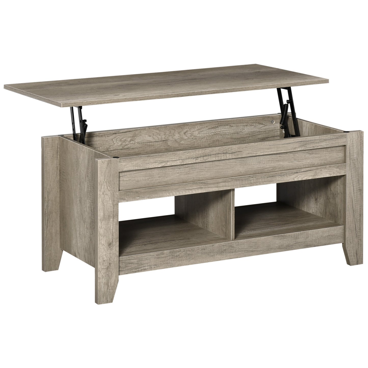 Table centrale relevable pour salon, effet chêne