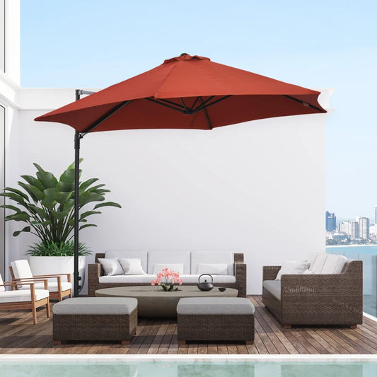 Parasol de terrasse déporté 8,5 pieds avec rotation à 360° avec base croisée, rouge vin