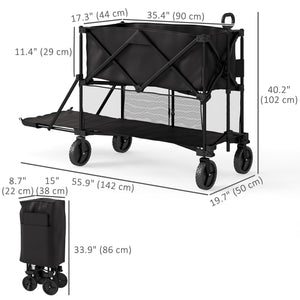 Outsunny Double Decker Folding Wagon Cart, 450LBS &amp; 350L Capacity Collapsible Garden Cart for Camping Sports Shopping and Beach |