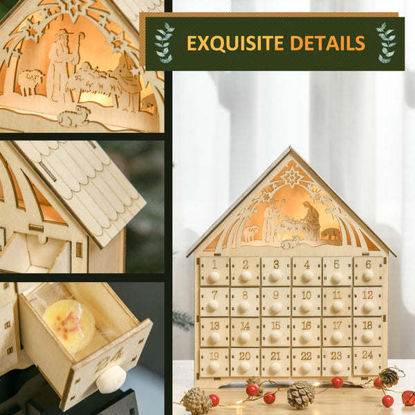 Calendrier de l'Avent de Noël en bois de 24 jours illuminé