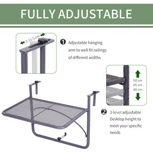 Table de balcon réglable en métal, pour balcon d'extérieur, gris
