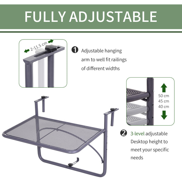 Table de balcon réglable en métal, pour balcon d'extérieur, gris