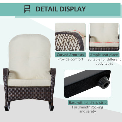 Fauteuil à bascule en rotin et osier avec coussins épais, blanc crème