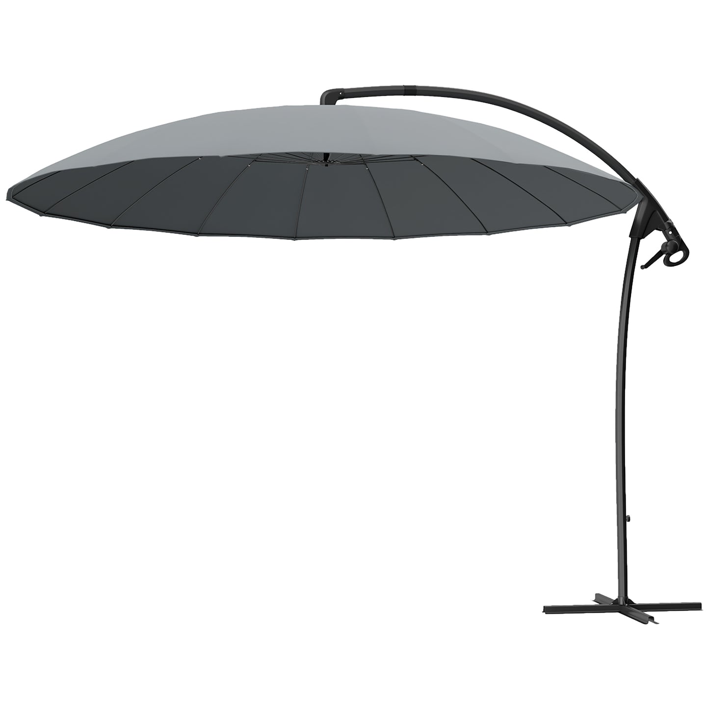Outsunny 2.7m Cantilever Umbrella with 16 Fiberglass Ribs, Offset Hanging Umbrella, Patio Umbrella with Crank and Cross Base, Grey