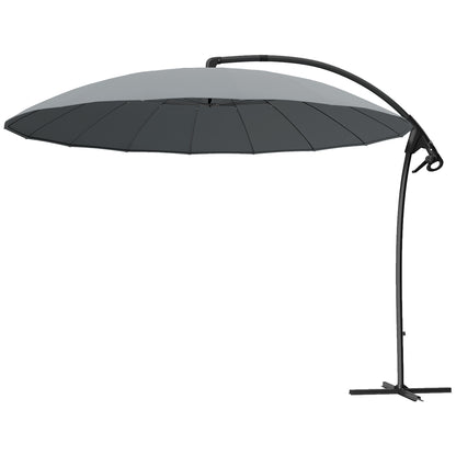 Outsunny 2.7m Cantilever Umbrella with 16 Fiberglass Ribs, Offset Hanging Umbrella, Patio Umbrella with Crank and Cross Base, Grey