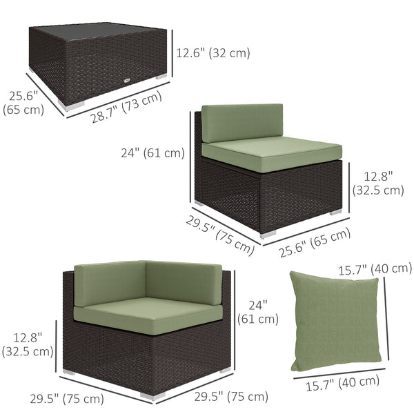 Ensemble de meubles d'extérieur en rotin 7 pièces, canapé d'angle en osier, vert clair
