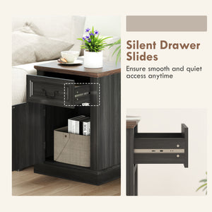 Set of 2 side tables with drawer and cupboard, black.