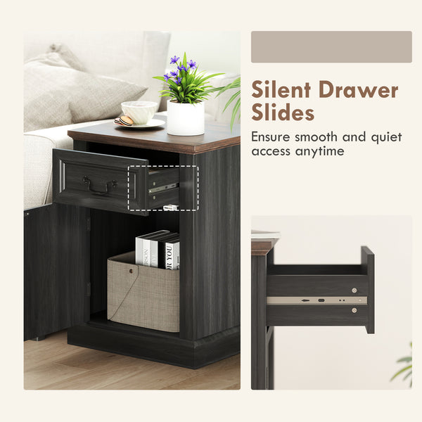 Set of 2 side tables with drawer and cupboard, black.