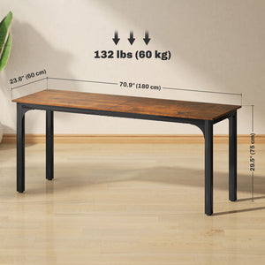 Bureau d'ordinateur 71" avec pieds en métal, brun rustique