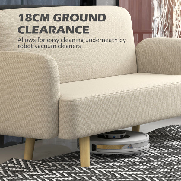 Canapé 2 places en tissu velours avec rembourrage et pieds en bois, blanc crème
