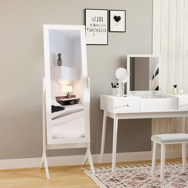 Standing mirror with rectangular frame and adjustable angle, white