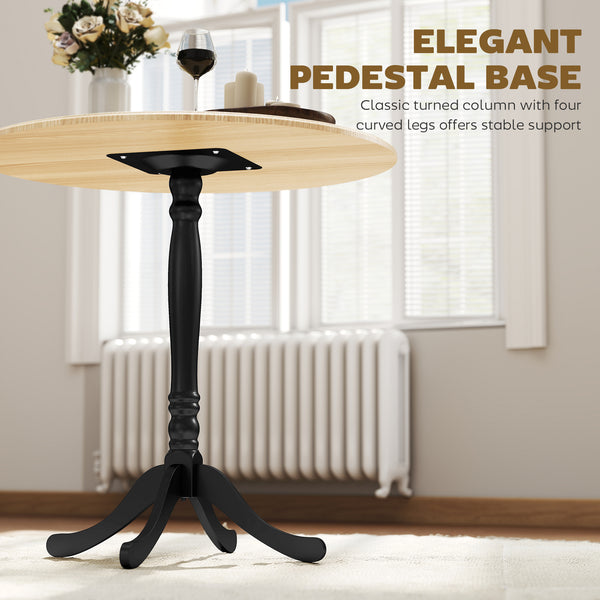 Table à manger pour 2 à 4 personnes, ronde moderne avec pied central en acier, 80 cm, bois naturel et noir