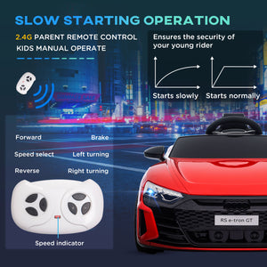 Audi voiture électrique avec télécommande, 12 V, 5 km/h, suspension, klaxon, rouge