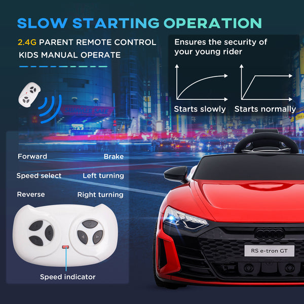 Audi voiture électrique avec télécommande, 12 V, 5 km/h, suspension, klaxon, rouge