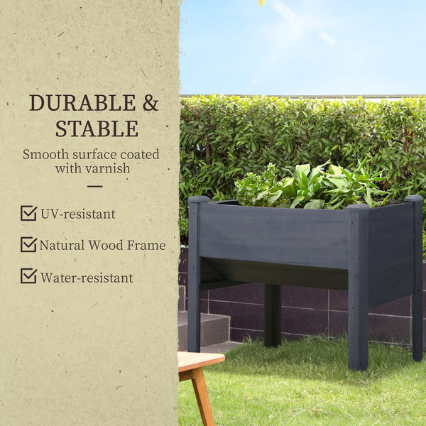 Support surélevé en bois pour plantes avec crochets, gris