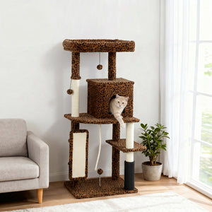 52 Inch Cat Tree with Scratching Posts, Cat Bed, Condo, Jumping Platforms, Toy Balls, Anti-tip Kit