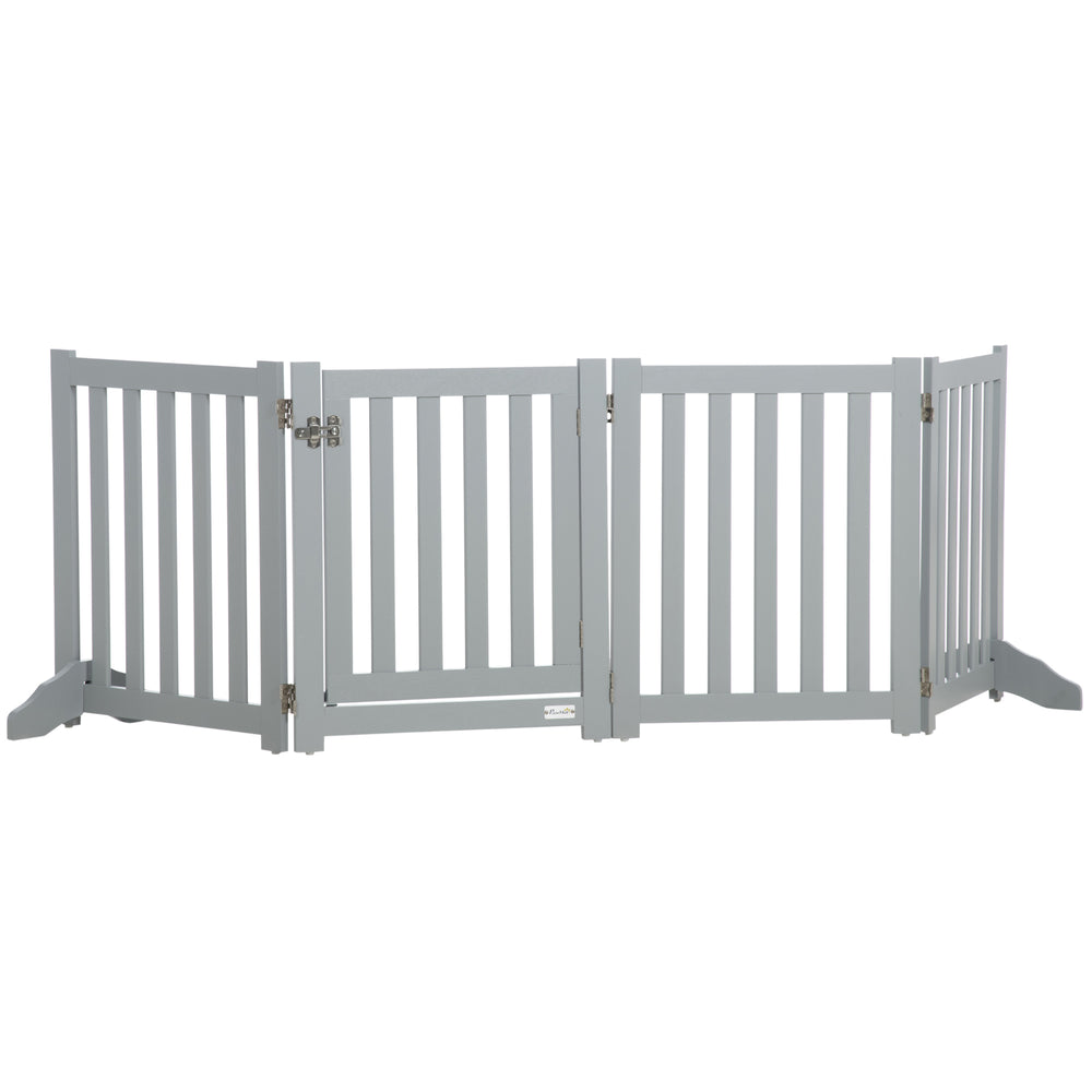 Foldable dog gate with door and 4 panels, gray