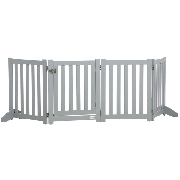 Foldable dog gate with door and 4 panels, gray