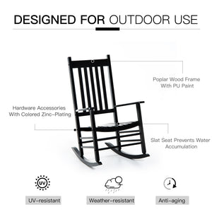 Wooden Porch Rocking Chair Outdoor Patio Rocker Garden Single Leisure Reclining Seat Armchair Black