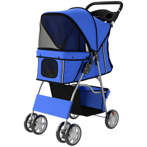 Poussette pliable pour petits animaux, bleue