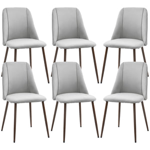 Lot de 6 chaises de salle à manger rembourrées  en velours avec dossier et pieds en acier effet bois pour cuisine, gris