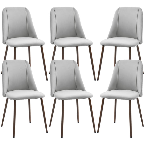 Lot de 6 chaises de salle à manger rembourrées  en velours avec dossier et pieds en acier effet bois pour cuisine, gris