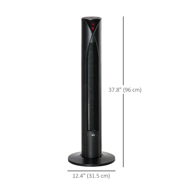 Ventilateur tour autonome avec 3 vitesses, minuterie 12 h, oscillant, panneau de capteur LED, télécommande, noir