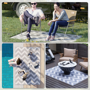 Tapis d'extérieur réversible pour patio, tapis en paille plastique 4' x 6' pour jardin, terrasse, plage, camping, gris et blanc