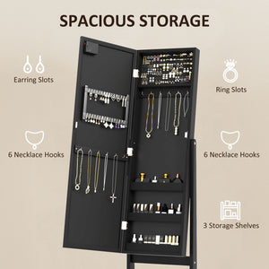 HOMCOM Freestanding Armoire Jewelry Cabinet Lighted Mirror Angle Adjustable 16 LED Lights Black |